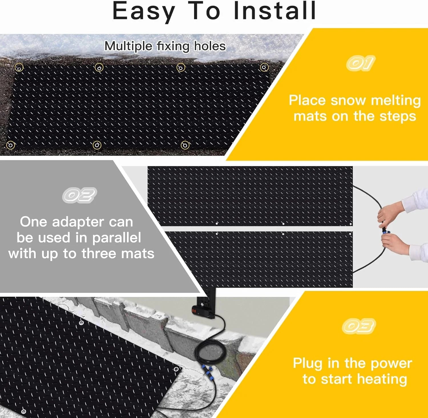 Juilsioa 5ft x 20in Snow Melting Mats, Anti-Slip Heated Outdoor Mat with Power Cord, Ideal for Snowy Paths to Hot Tubs