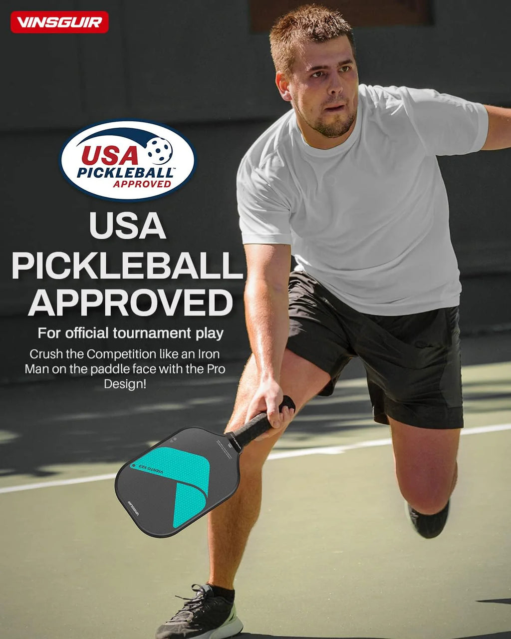 Pickleball Paddle, 16MM Carbon Fiber Pickleball Paddle with Longer Handle, Elongated Paddle with SpinFlex Surface, Power, Hybrid  Control Paddles for Advancer  Professional(T300- 16MM-CFS-High Grit  Spin)