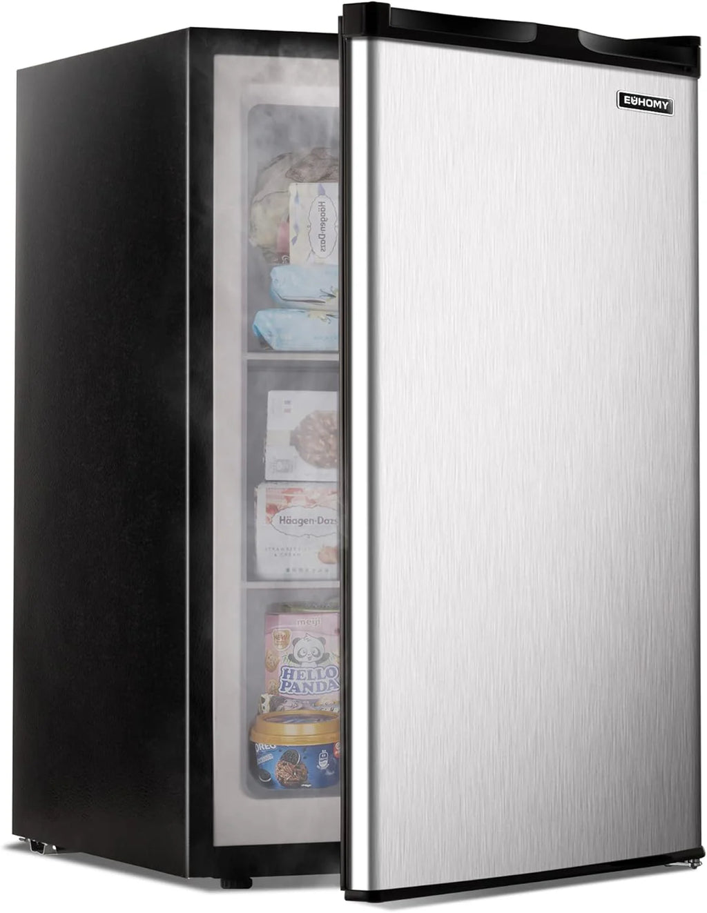 Upright freezer, 3.0 Cubic Feet, Single Door Compact Mini Freezer with Reversible Stainless Steel Door, Small freezer for Home/Dorms/Apartment/Office (Silver)(3.0 ft3/Silver)