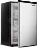 Upright freezer, 3.0 Cubic Feet, Single Door Compact Mini Freezer with Reversible Stainless Steel Door, Small freezer for Home/Dorms/Apartment/Office (Silver)(3.0 ft3/Silver)
