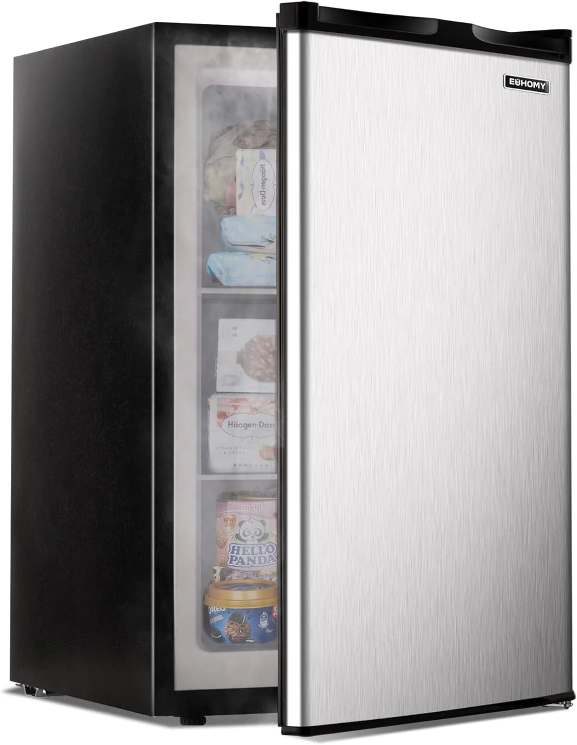 Upright freezer, 3.0 Cubic Feet, Single Door Compact Mini Freezer with Reversible Stainless Steel Door, Small freezer for Home/Dorms/Apartment/Office (Silver)(3.0 ft3/Silver)