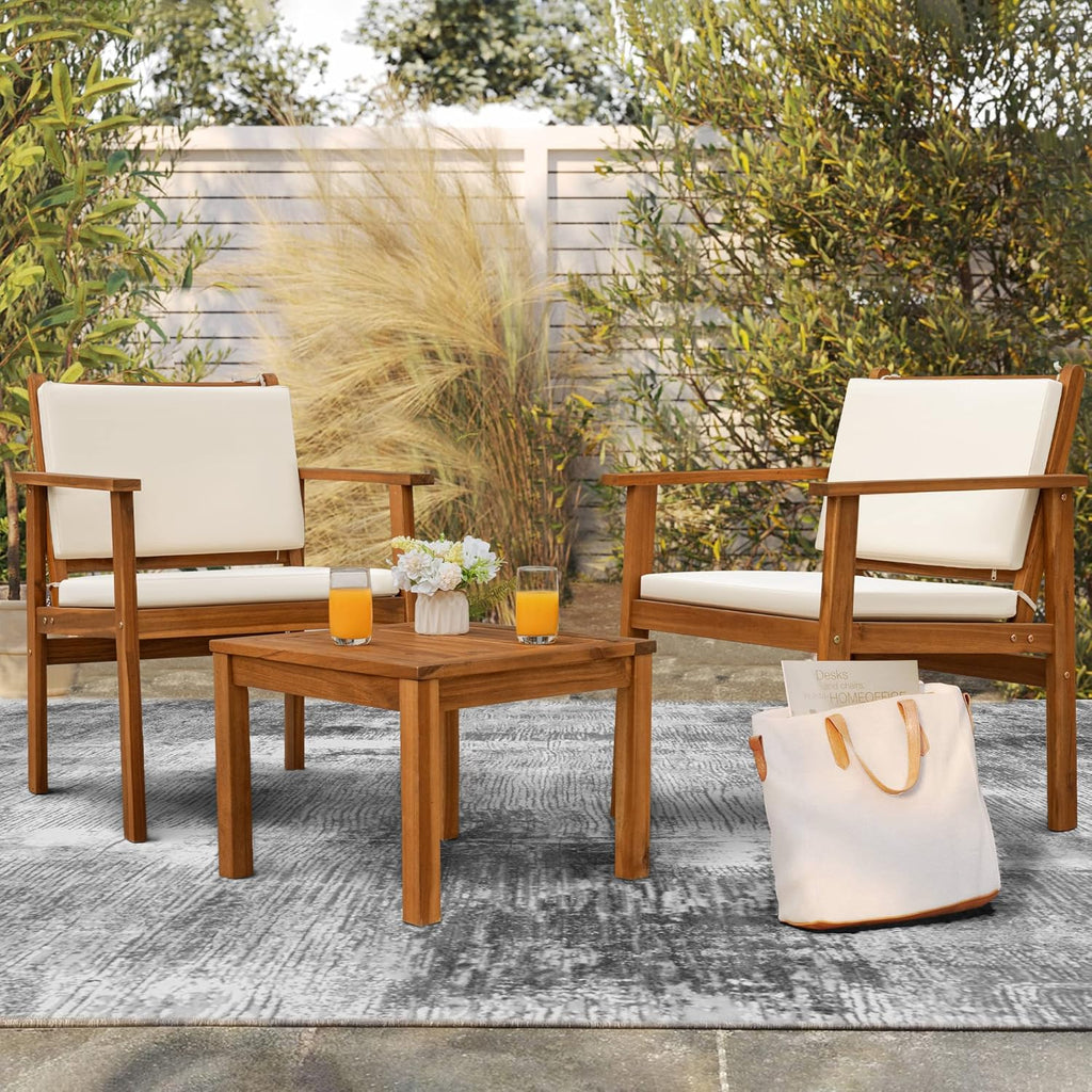 Patio Furniture 4 Piece Outdoor Acacia Wood Patio Conversation Sofa Set with Table  Cushions Porch Furniture for Deck, Balcony, Backyard(4 Piece)