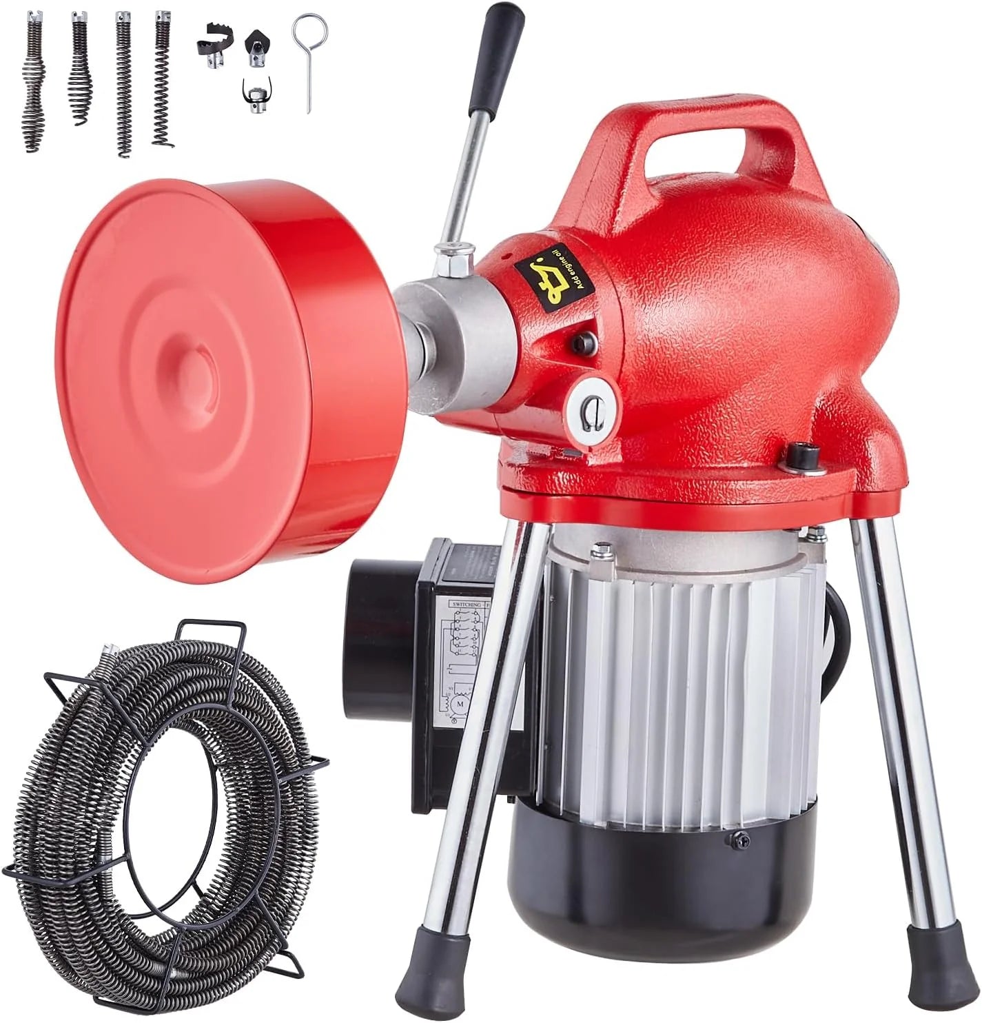 66ft x 5/8in Sectional Sewer Cleaner, 250W Electric Drain Auger with Manual Feeder, 2 Cables, 7 Cutters, Forward/Reverse, for 1.6"-4" Pipes