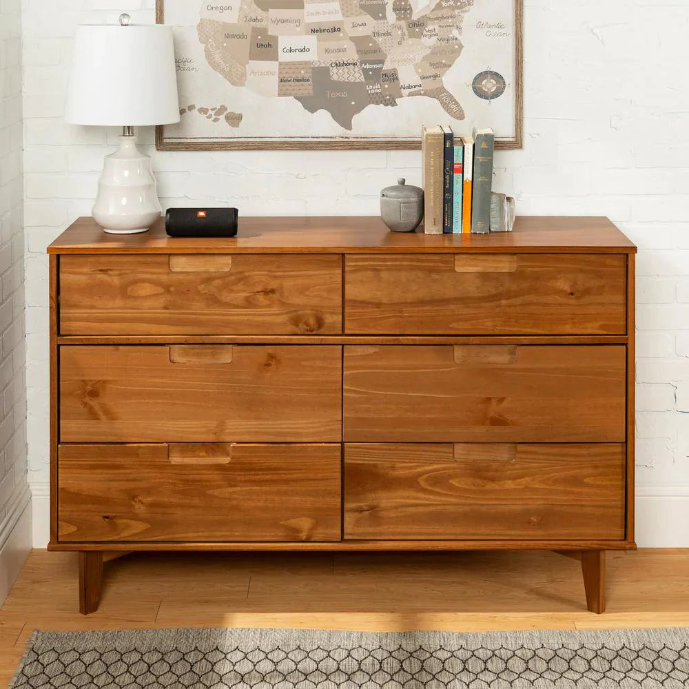 6-Drawer Caramel Mid Century Modern Wood Dresser(Caramel)