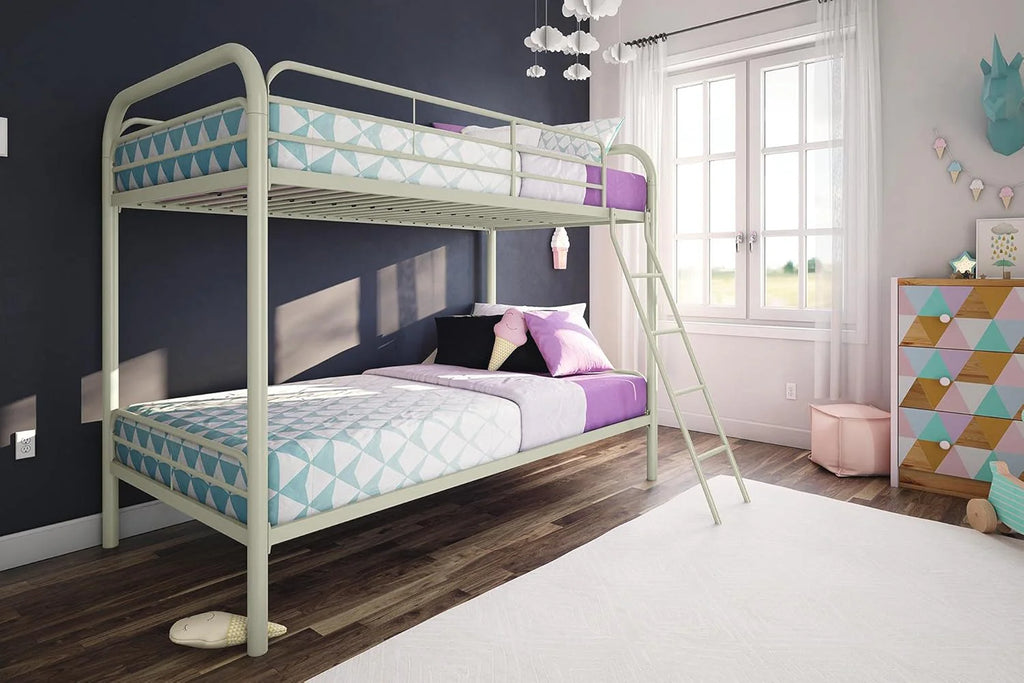DHP Dusty Twin Over Full Metal Bunk Bed, Off White(Twin/Twin/Silver)