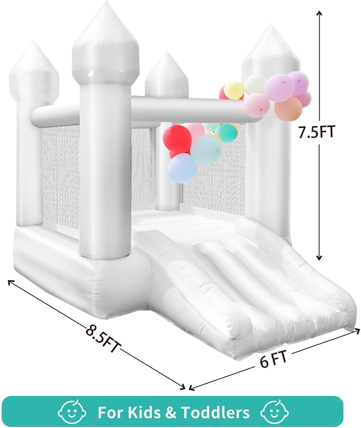 White Bounce House Indoor Outdoor Bouncy Castle for Kids 2-8 Oxford Toddler Bounce House with Slide Balloon  Blower,103 x 71 x 90 inch,Children's Birthday Party Easter Party Gifts