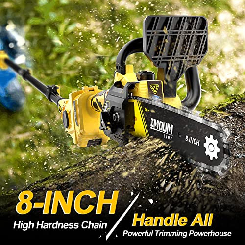 2-in-1 Brushless Pole Saw  Mini Chainsaw, IMOUMLIVE 8" Cutting Cordless Power Pole Saw for Wood Cutting, Trimming