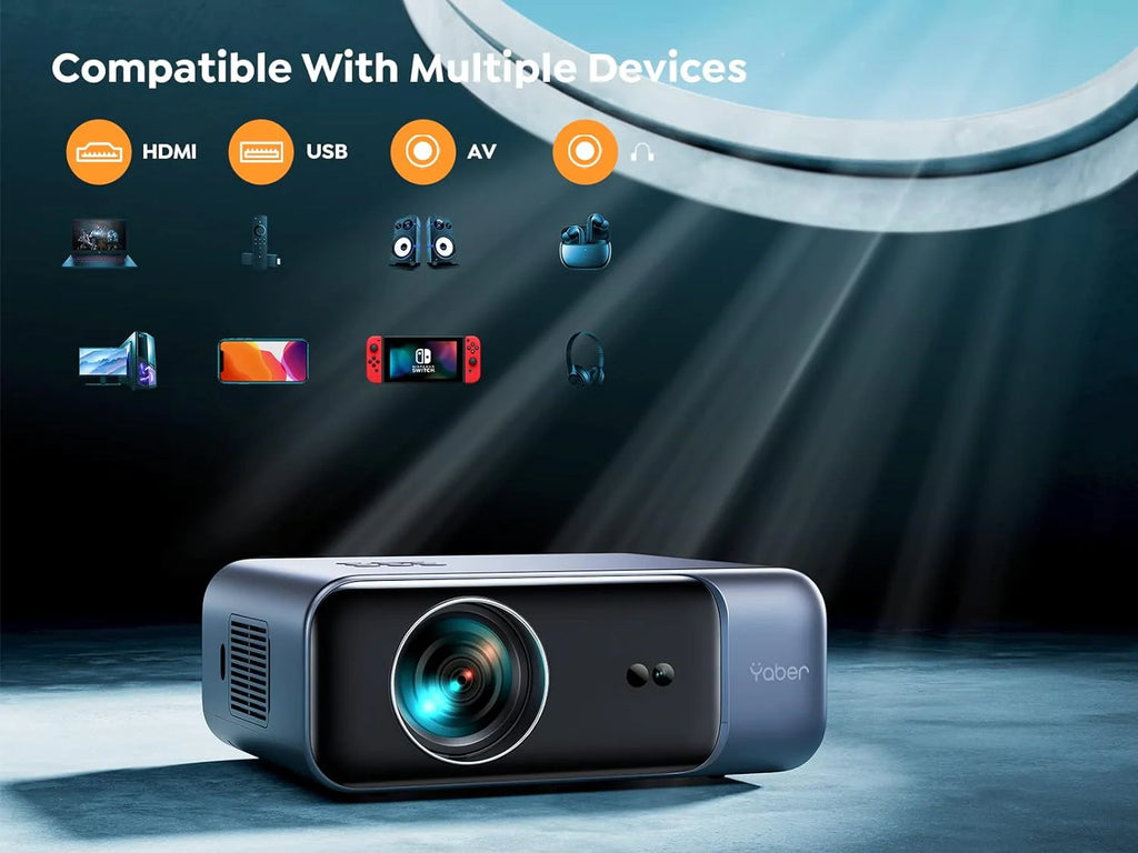 [Auto Focus/4K Support] Projector with WiFi 6 and Bluetooth 5.2, Native 1080P Outdoor Movie Projector, Auto 6D Keystone  50% Zoom, Home Theater Projector for Phone/TV Stick/PC(Grey/Mini)