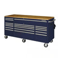Husky 72 in. 18-Drawer Mobile Workbench with Solid Wood Top in Gloss Blue