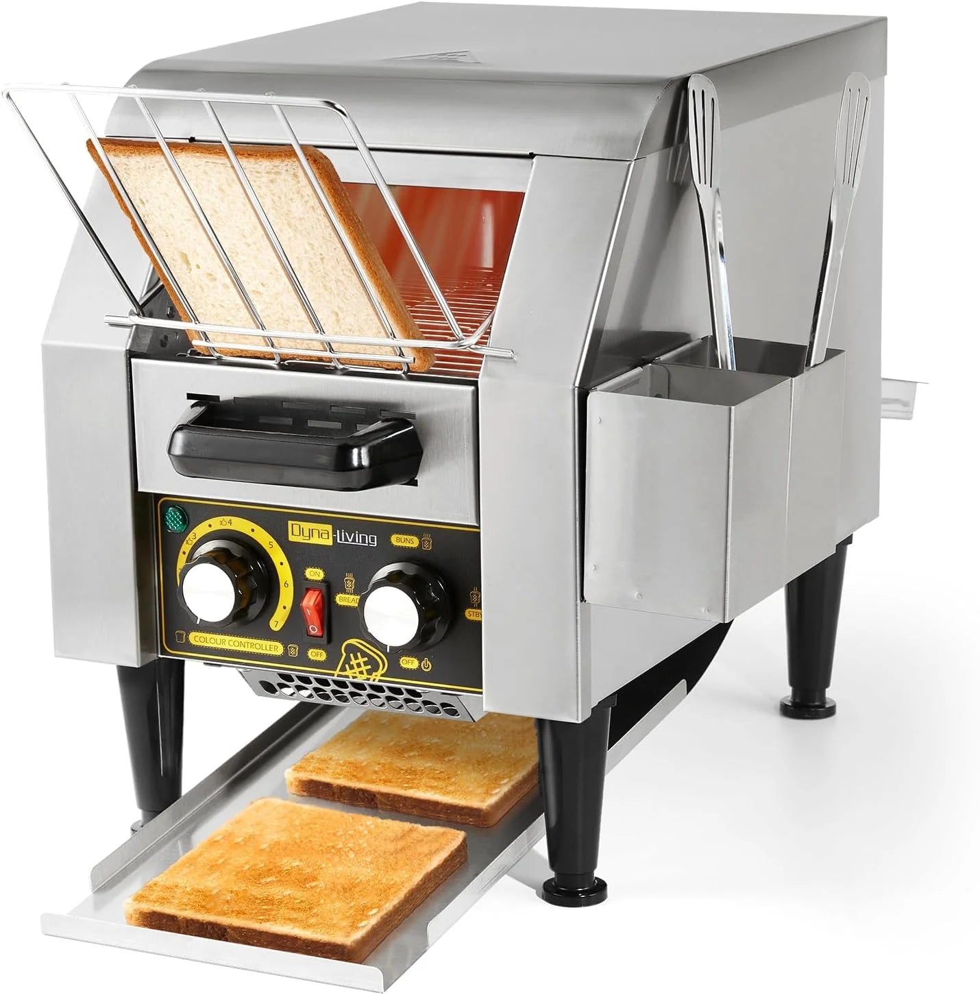 Toaster 450 Slices/Hour Stainless Steel Restaurant Toaster Conveyor with Storage Boxes 2600W Heavy Duty Industrial Conveyor Toasters Bagel Toaster Conveyor Belt Toasters(300 PCS/H)