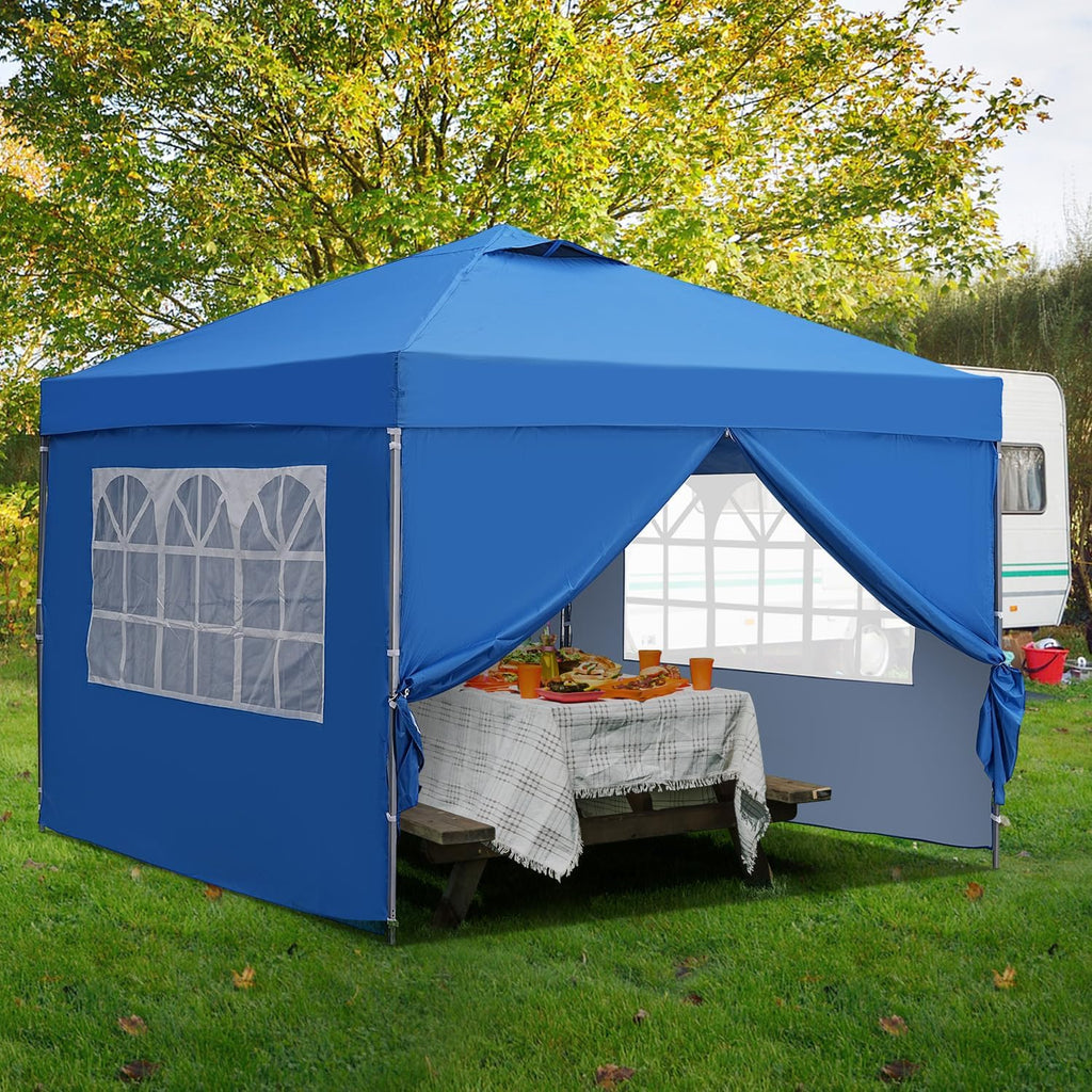GDY 10x10 Pop Up Canopy Tent, Outdoor Canopy Tent, Patio Tent,Commercial Instant Gazebos,4 Sidewalls, Portable Shelter Canopies, with 4 sandbags, Blue.