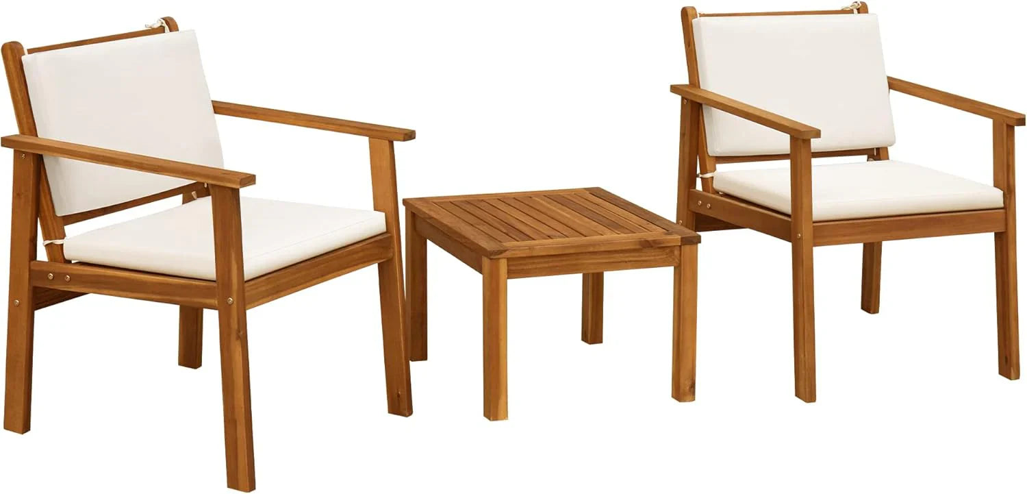 Patio Furniture 4 Piece Outdoor Acacia Wood Patio Conversation Sofa Set with Table  Cushions Porch Furniture for Deck, Balcony, Backyard(4 Piece)