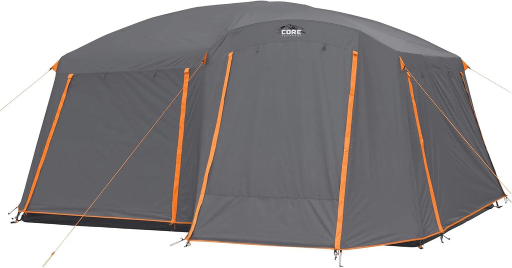 CORE Straight Wall Cabin Tents | 10 Person / 11 Person / 12 Person Large Multi Room Family Tents for Car Camping  Outdoor Adventures(10 Person With Full Rainfly)