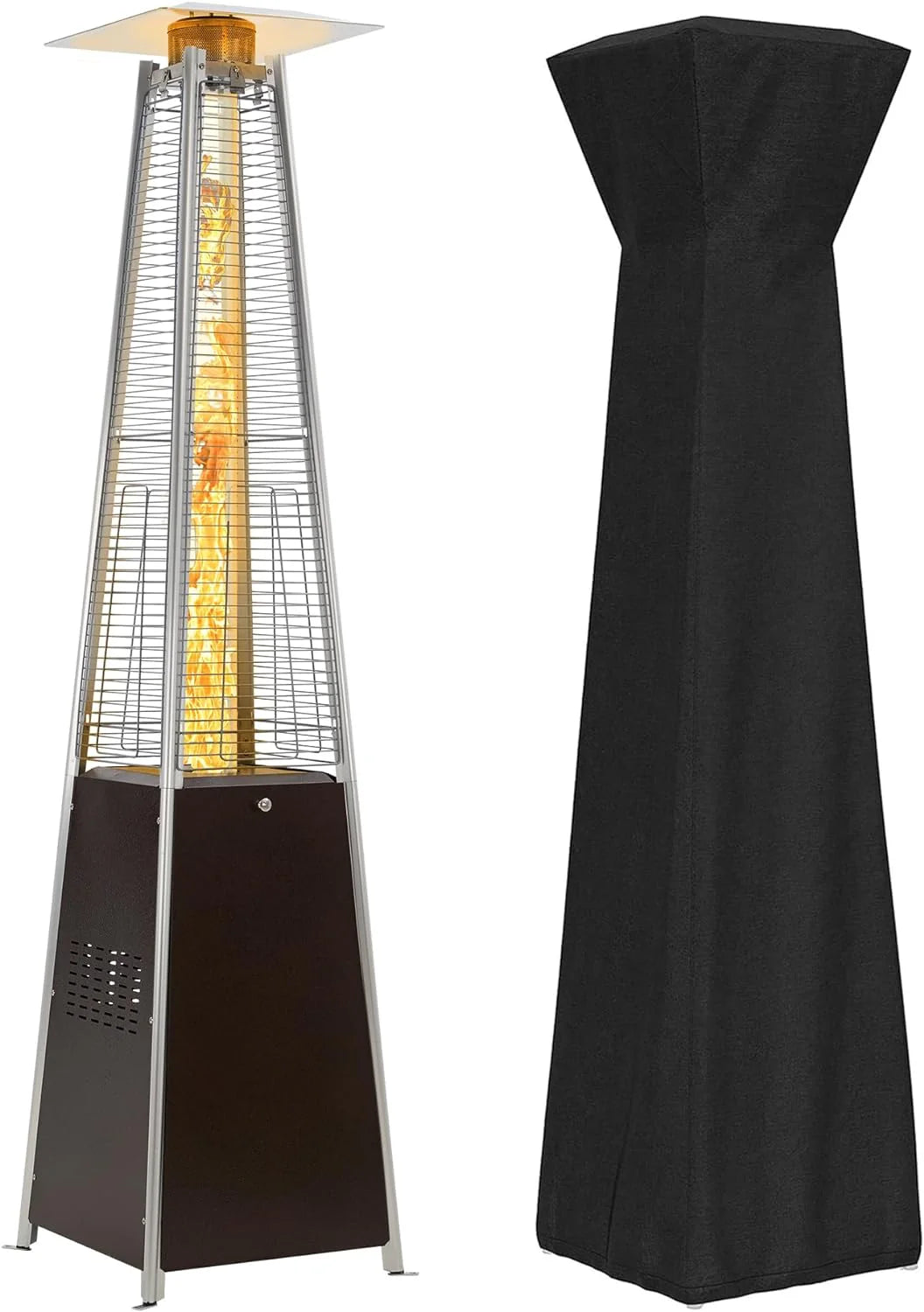 Pyramid Patio Propane Heater，48,000 BTU Outdor Patio Flame Heater， With Wheels,Waterproof Cover Quartz Glass Tube Propane Heater for Patio, Party, Backyard, Garden, Decoration(Bronze)(Bronze)