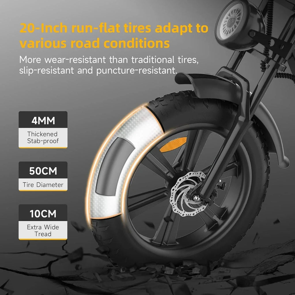 Happyrun Electric Bike for Adults 20" Fat tire with 750W Motor Ebike 48V 18AH Removable Battery 20MPH  68 Miles