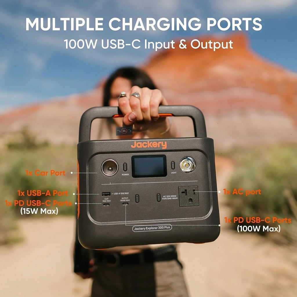 Portable Power Station Explorer 300, 293Wh Backup Lithium Battery, 110V/300W Pure Sine Wave AC Outlet, Solar Generator for Outdoors Camping Travel Hunting Blackout (Solar Panel Optional)(Solar Generator 300 Plus 100W)