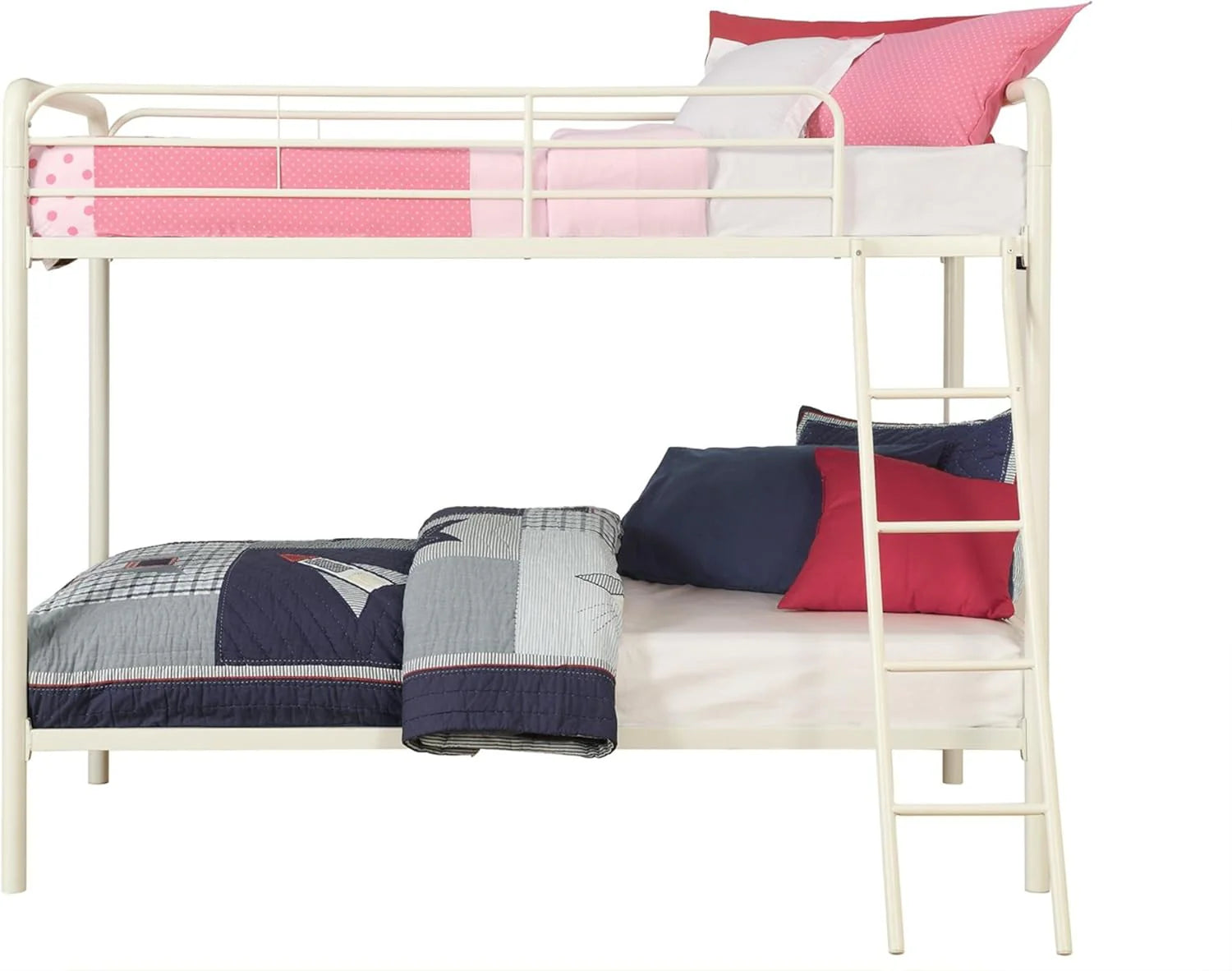 DHP Dusty Twin Over Full Metal Bunk Bed, Off White(Twin/Twin/Silver)