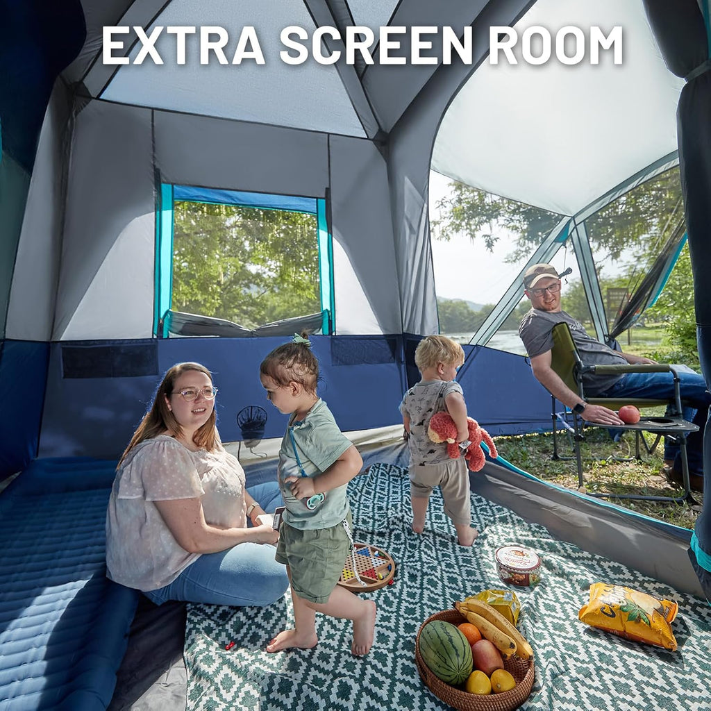 5-9 Person SUV Tent with Screen Porch and Awning for Family Camping, Weather Resistant and Portable Van or Car Tent, Includes Rainfly and Storage Bag, 13' W X 10' L X 7.1' H(Green)