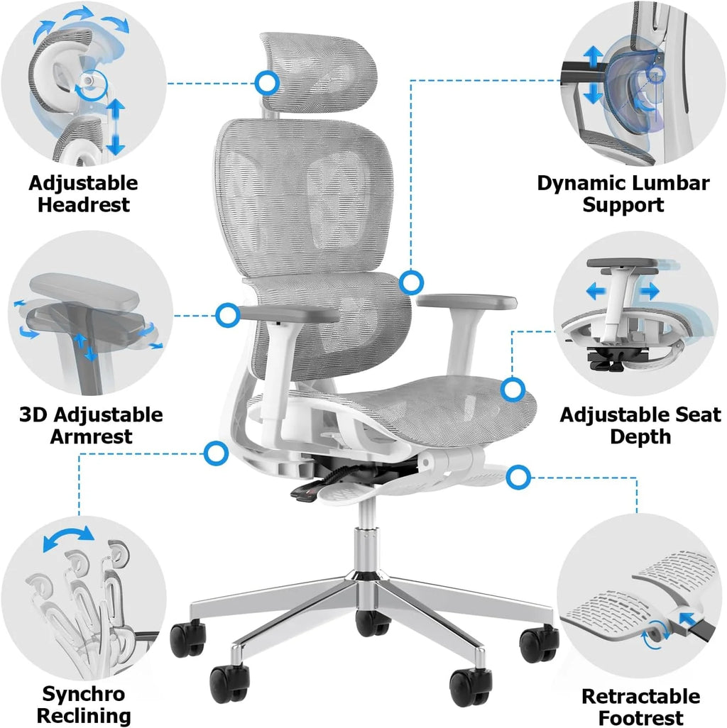 Ergo3D Ergonomic Office Chair  High Back Mesh Desk Chair with 3D Adjustable Armrests, Wheels, for Home and Office (Black)(Darkgrey-black)