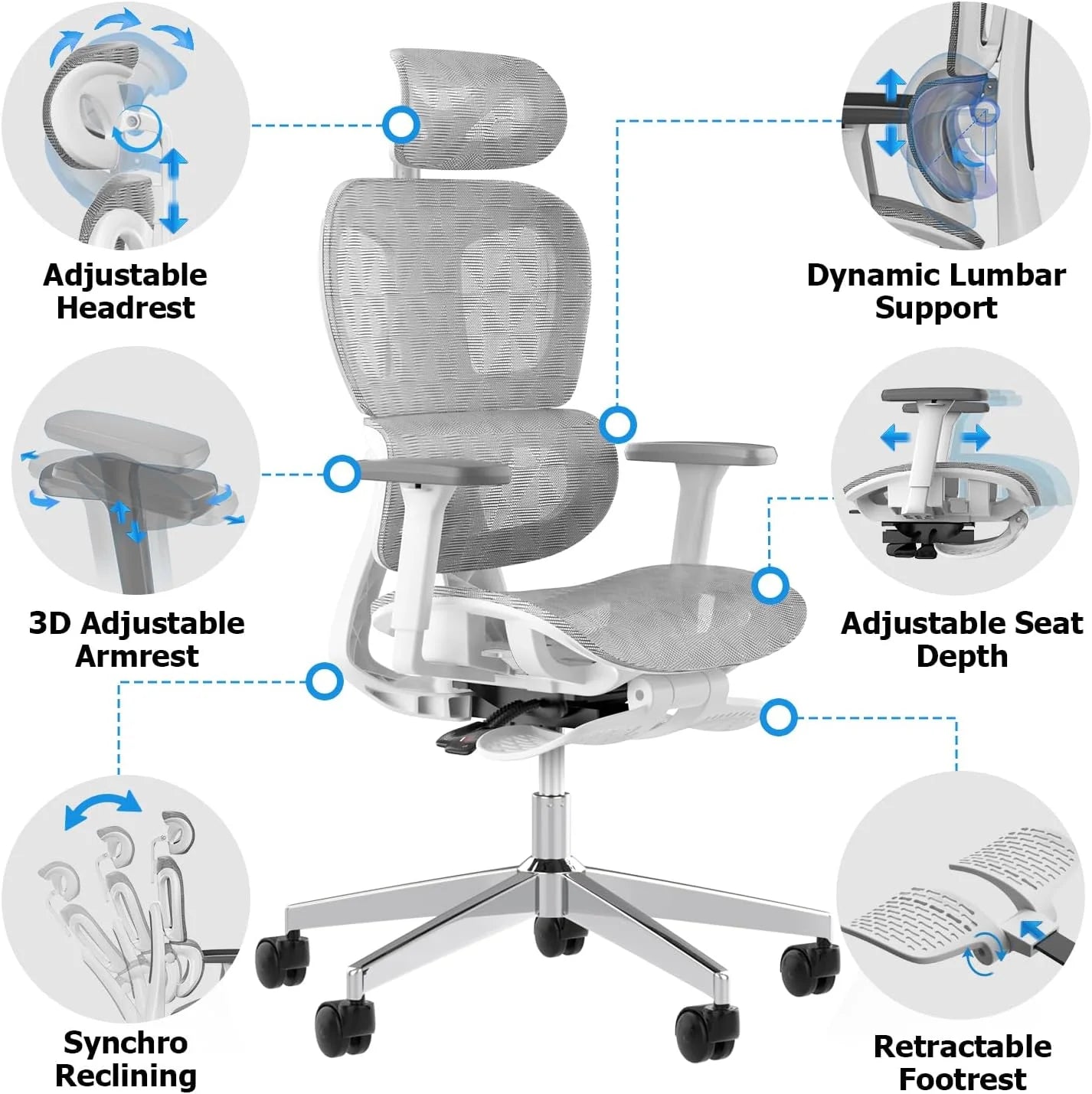 Ergo3D Ergonomic Office Chair  High Back Mesh Desk Chair with 3D Adjustable Armrests, Wheels, for Home and Office (Black)(Darkgrey-black)