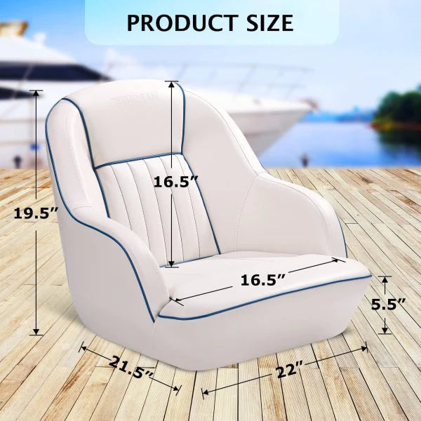 Pontoon Boat Seat, Captains Bucket Boat Seat, Back Folding Boat, Boat Cabin Seating  White  Blue