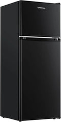 Upstreman 4.0 Cu.Ft Mini Fridge with Freezer – Double Door Compact Refrigerator for Dorm, Office, Bedroom – Adjustable Thermostat, Black (BR401)(4.0cu.ft./Black)