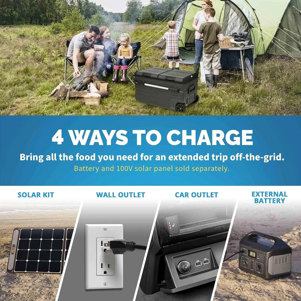 48 Qt. Portable 12v Electric Cooler with LG Compressor, Fridge and Freezer, Rugged Wheels, and Solar Power Input, Perfect Plug-In Cooler for Camping, Trucks, Travel, Car and Home(115 Qt Cooler/Cooler)