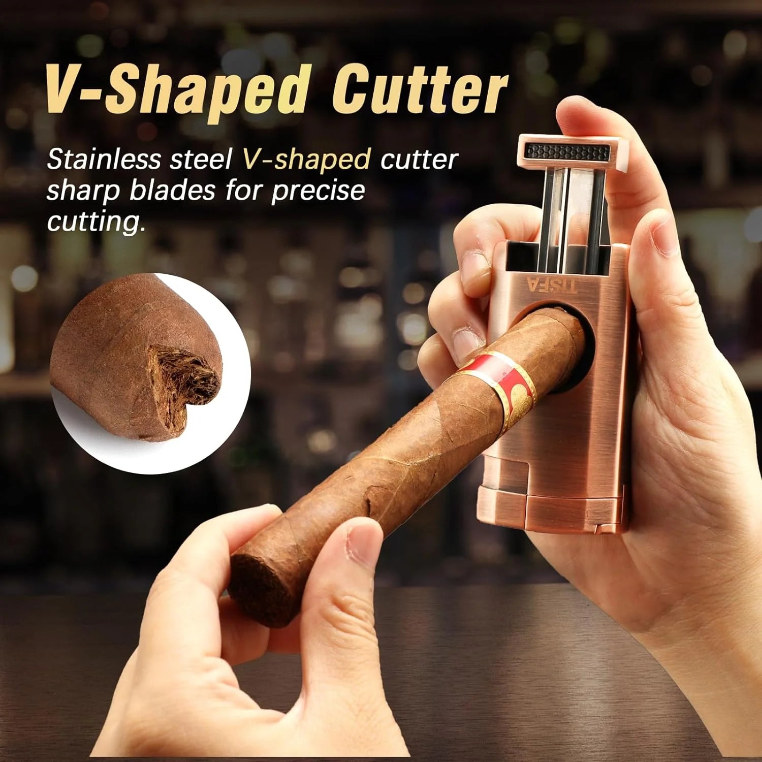 Cigar Humidor, Leather Cedar Wood Cigar Case with Cigar Lighter, V Cut Cigar Cutter, Cigar Holder 3 in 1, Portable Travel Cigar Humidor Box with Humidifier (Black)(Brown)