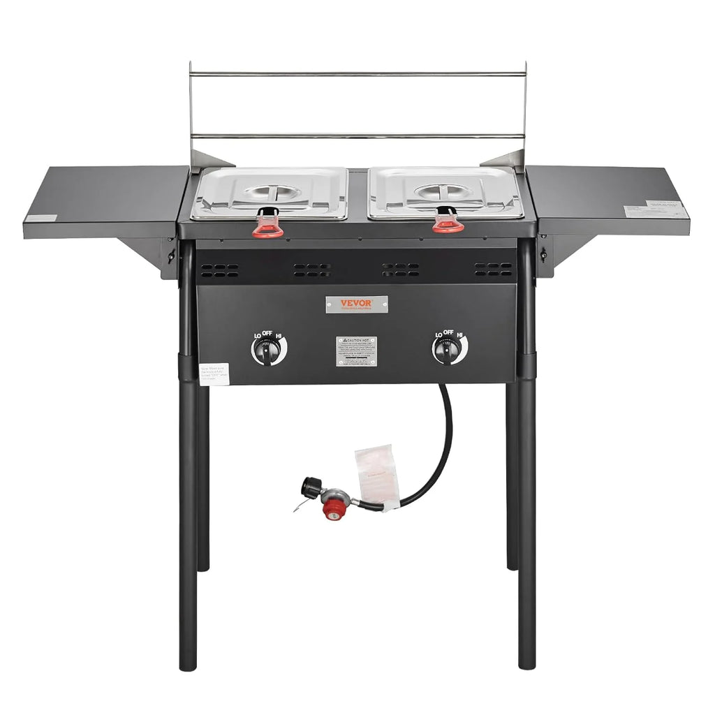 Outdoor Dual Burner Propane Fryer, 16-Gallon Stainless Steel with Basket  Thermometer