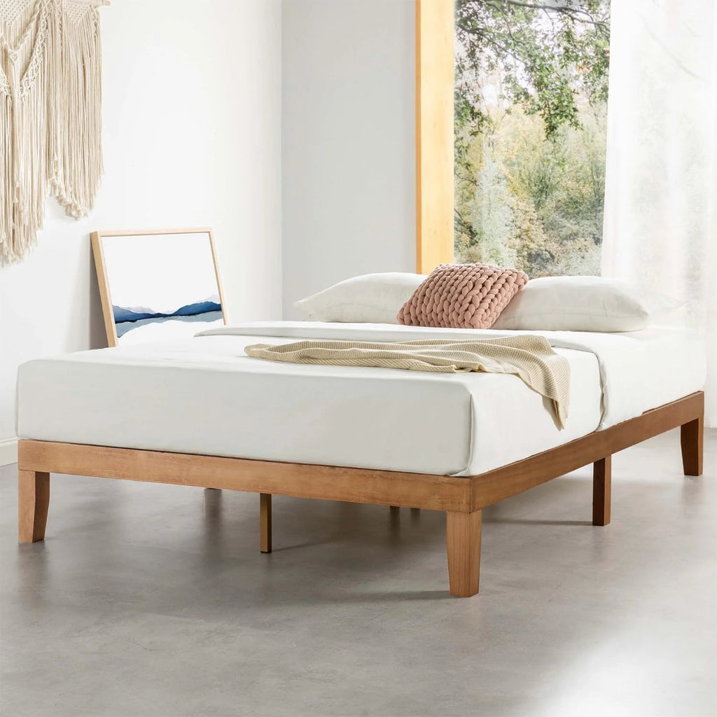 12" Classic Solid Wood Platform Bed Frame w/Wooden Slats (No Box Spring Needed), Natural, Queen Size(Queen/12 Inch)