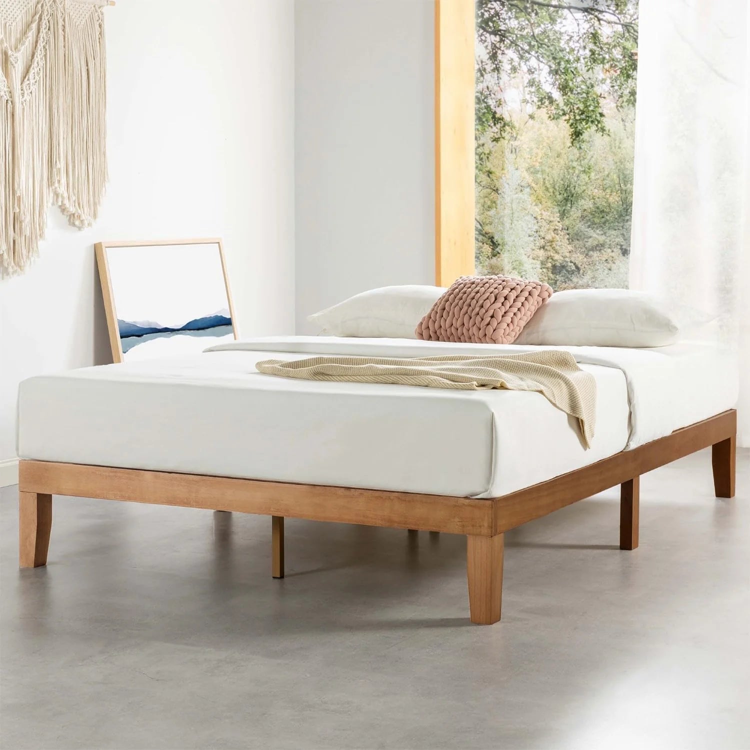 12" Classic Solid Wood Platform Bed Frame w/Wooden Slats (No Box Spring Needed), Natural, Queen Size(Queen/12 Inch)