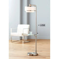 Euro Design Vogue Modern Floor Lamp with Tray Table 60" Tall Brushed Nickel USB Charging Port Organza Outer White Inner Shade for Living Room