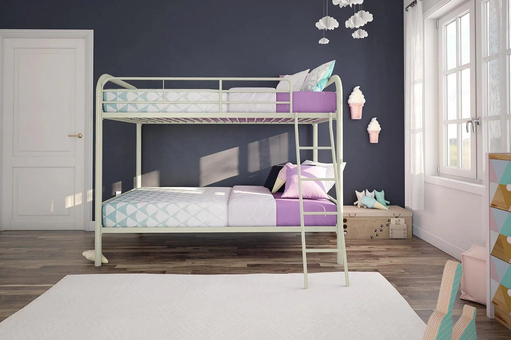 DHP Dusty Twin Over Full Metal Bunk Bed, Off White(Twin/Twin/Silver)