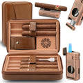 Cigar Humidor, Leather Cedar Wood Cigar Case with Cigar Lighter, V Cut Cigar Cutter, Cigar Holder 3 in 1, Portable Travel Cigar Humidor Box with Humidifier (Black)(Brown)