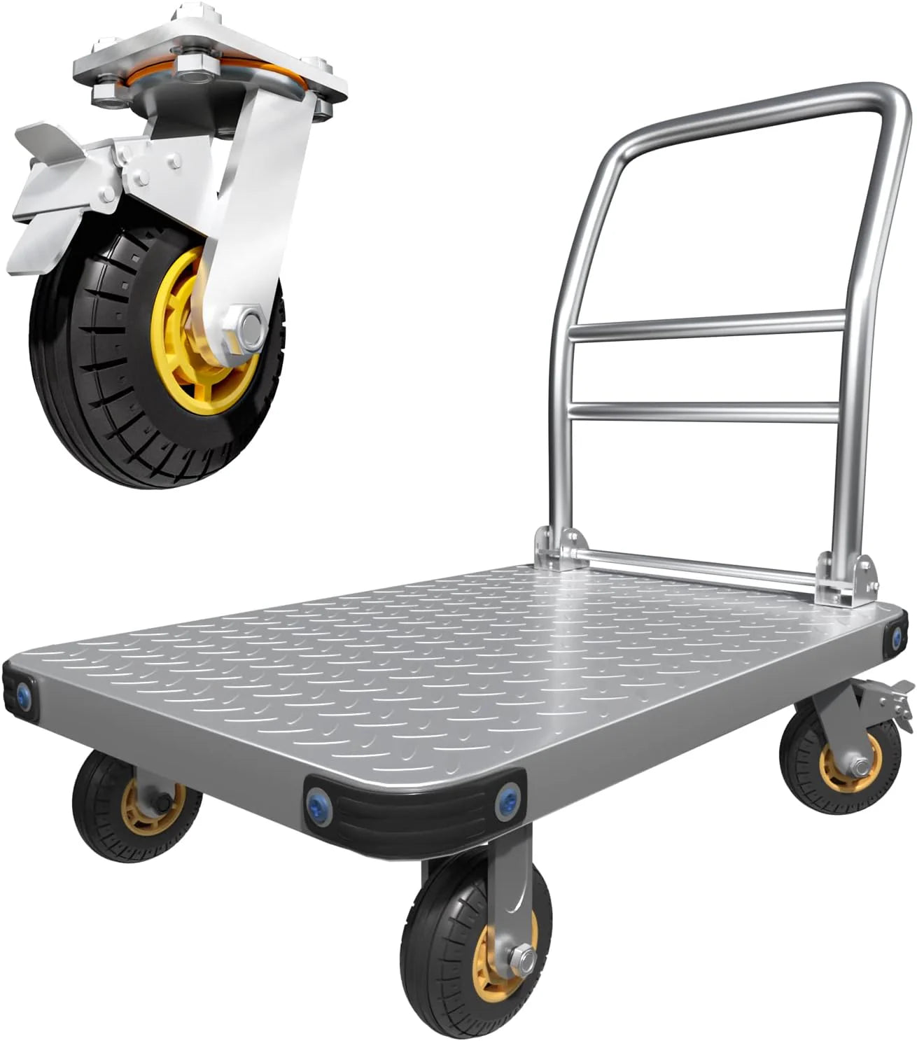 Heavy Duty Platform Truck Flat Moving Cart Hand Trucks,2000Lbs Steel Push Cart Dolly with Brake Design, 36 x 24in Large Flatbed with 5'' 360 Degree Swivel Wheels for Easy Storage(2000lbs)