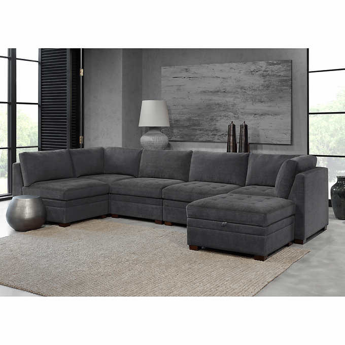 Thomasville Tisdale Fabric Sectional with Storage Ottoman(Dark Gray)