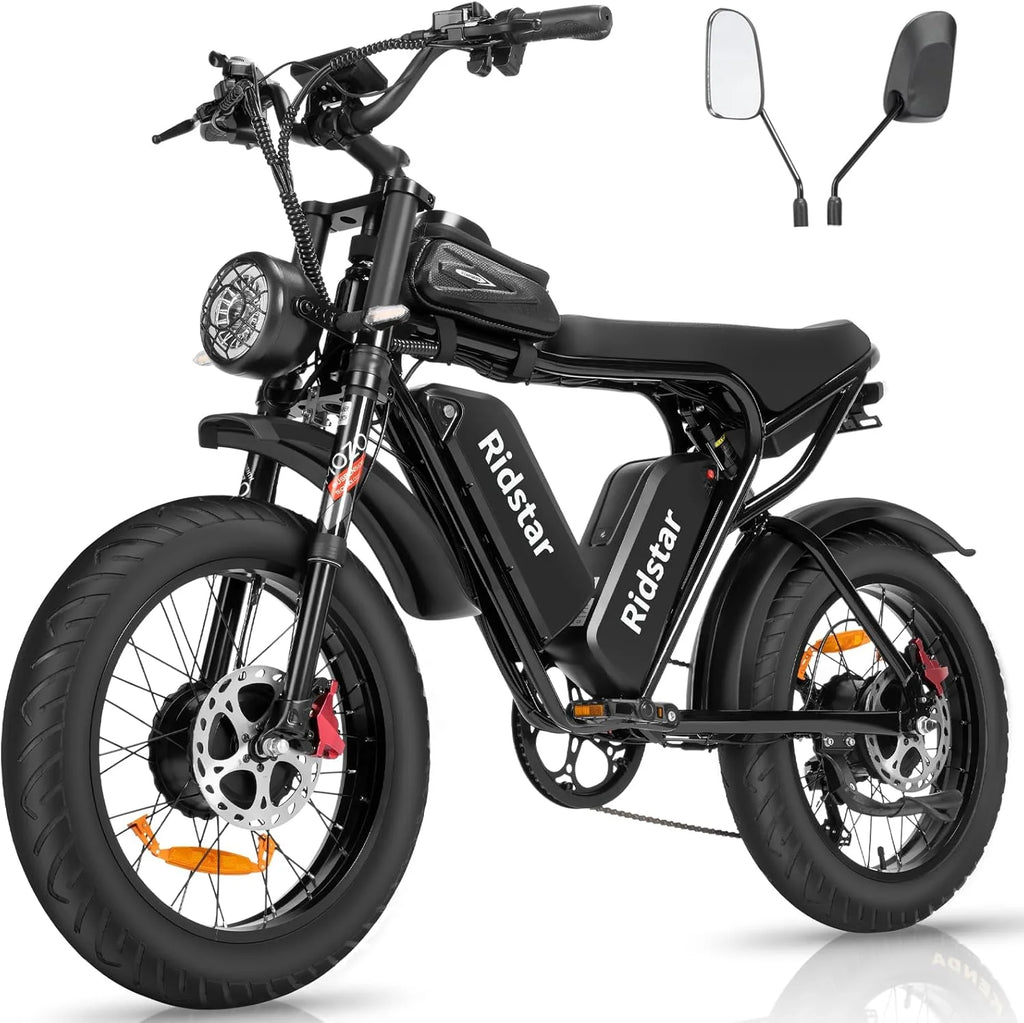 Electric Bike for Adults, 1000/2000W, 25/30/37MPH,48V-52V, 20AH,40AH Battery, Max 50-180 Miles Electric Motorcycle, 20" Fat Tire Dirt Bike, Shamano 7-Speed E-Bike(Q20PRO-2000W 52V 40AH)
