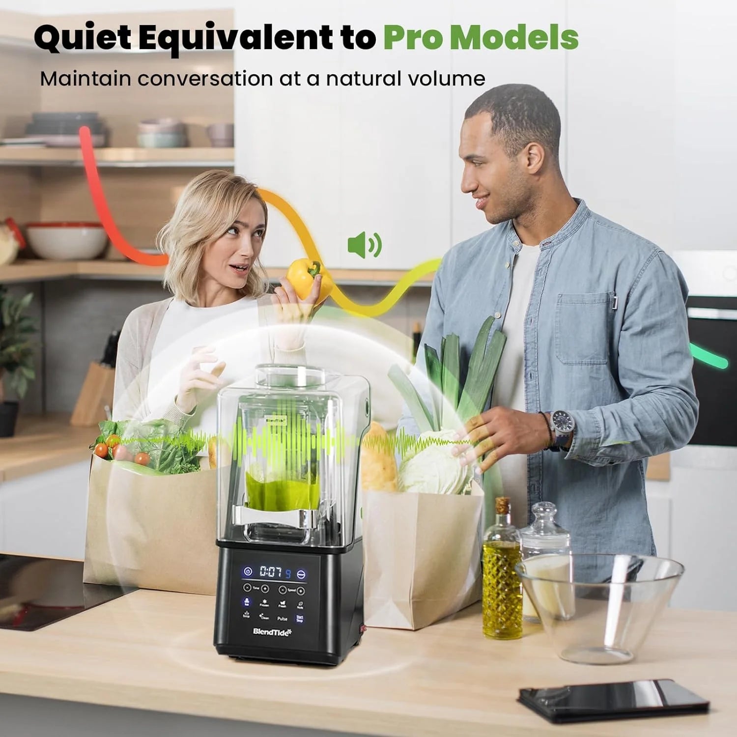 Commercial Blender, 1500W Vacuum Blender for Less Foam, Professional-Grade Quiet Shield, Kitchen Timer, 9 Speeds, 6 Programs for Smoothies, Frozen Drinks, Self-Cleaning, 64oz Bulk Production(Black)