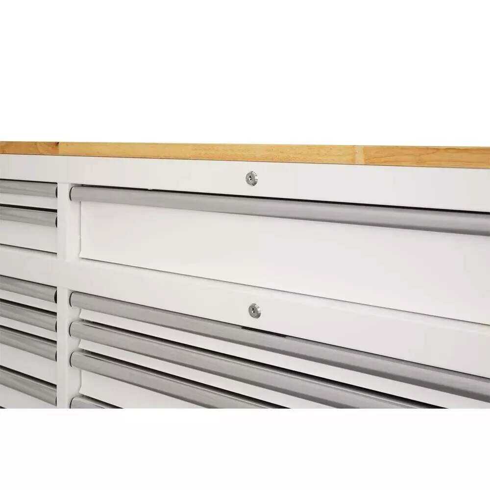 72 in. W x 24 in. D Standard Duty 18-Drawer Mobile Workbench Tool Chest with Solid Wood Top in Gloss White