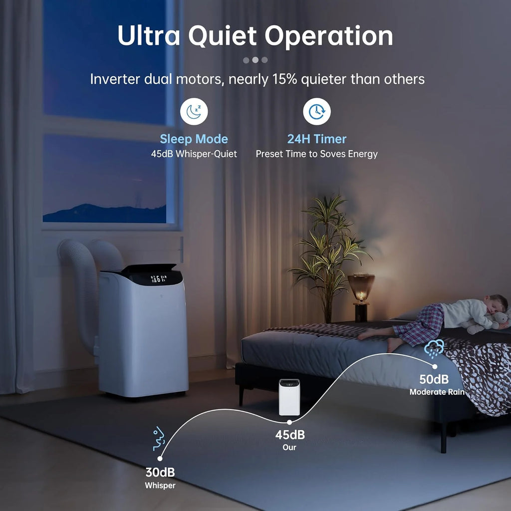 Portable Air Conditioner Cools Up to 700 Sq.Ft, 3-IN-1 Energy Efficient Portable AC Unit with Remote Control  Installation Kits for Large Room, Campervan, Office, Temporary Space(14，000 BTU)