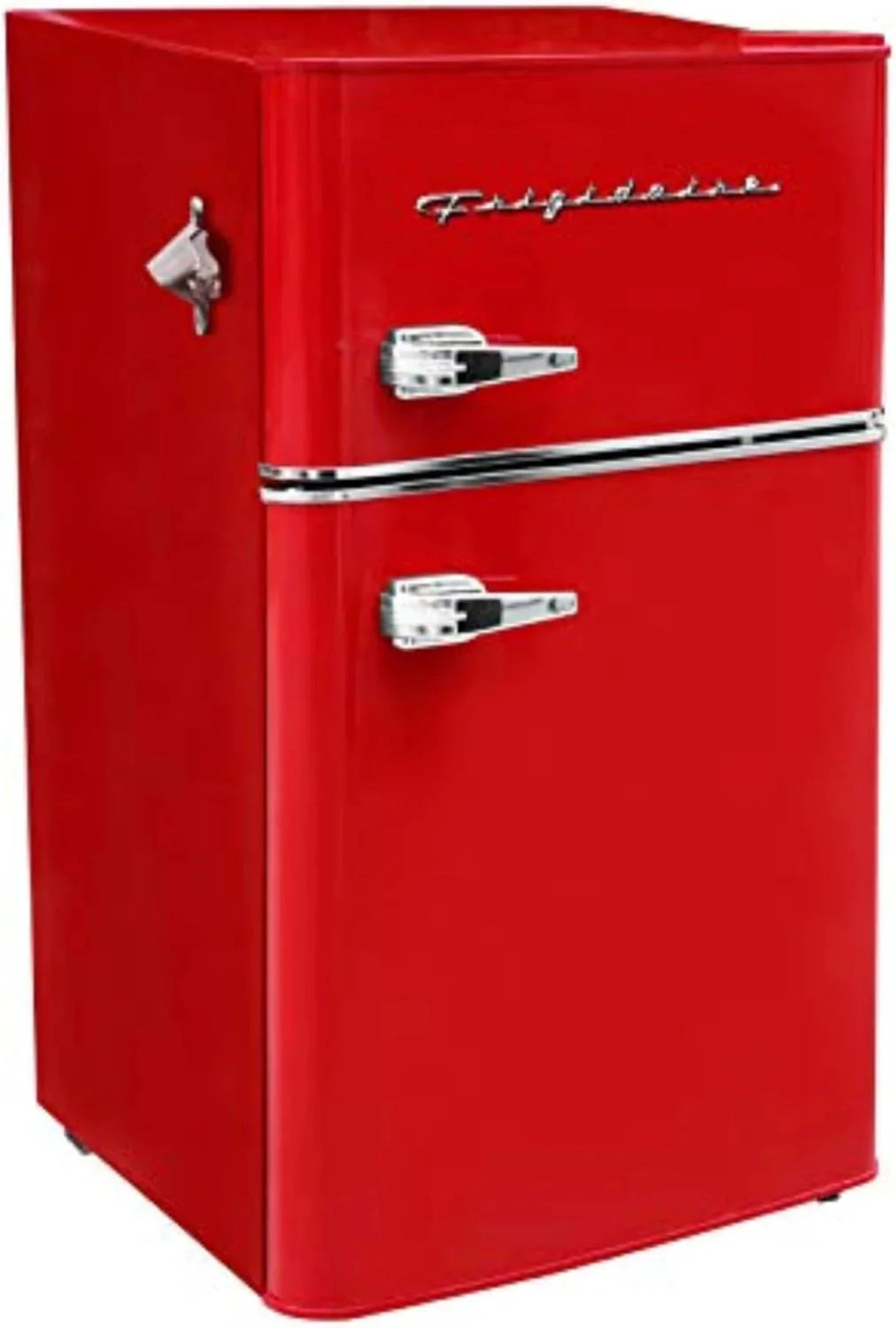 Frigidaire Retro Mini Fridge with Freezer  Side Bottle Opener-Small 2 Door Refrigerator for Office Bar or College Dorm Room-3.1 Cu Ft – 19”"D x 20.5" W x 33.5" H(Red/Double Door/Refrigerator)