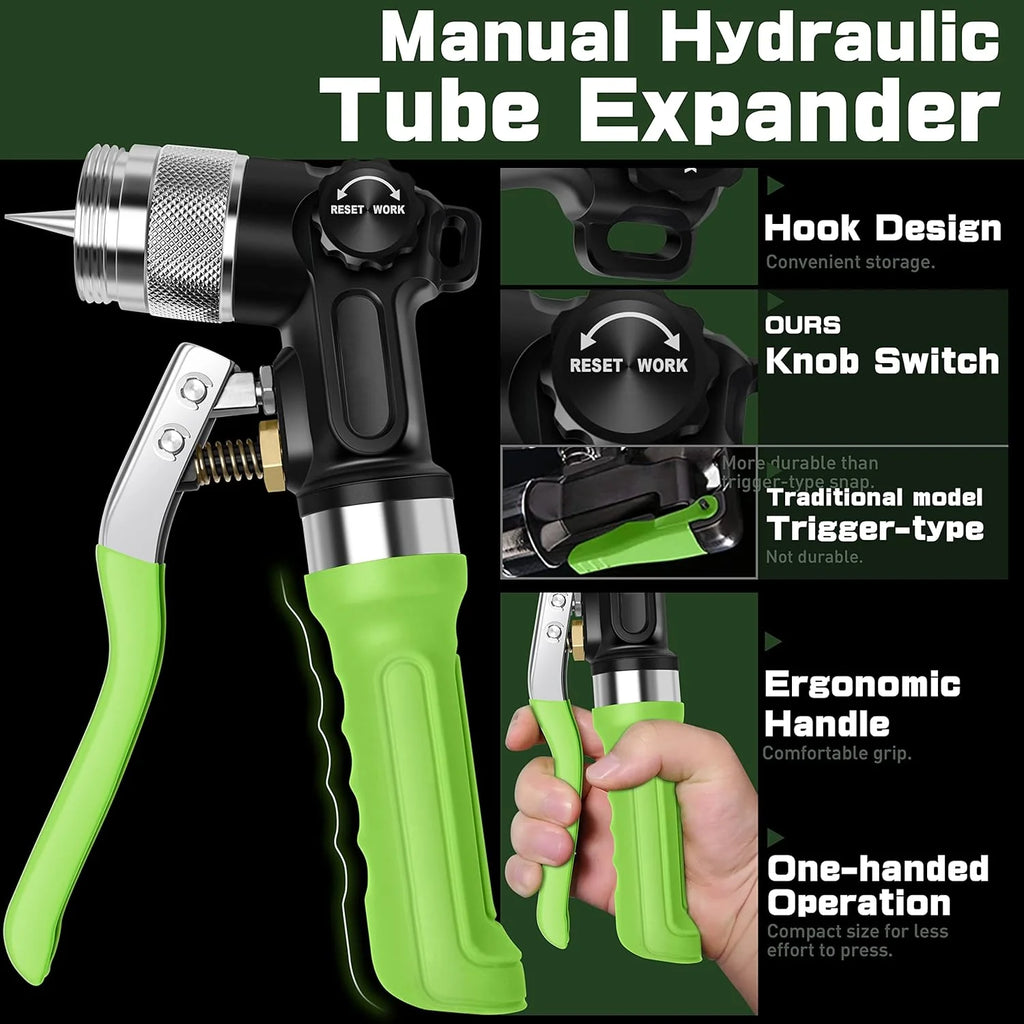 Hydraulic Tube Expander Compact Swaging Tool Kit with Tube Cutter, Deburring Tool and 7 Expander Heads for 3/8 to 1-1/8 Inches Copper Pipes