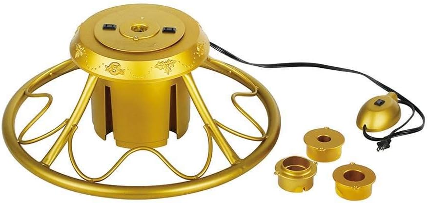 Electric 360 Degree Rotating Artificial Christmas Tree Metal Stand for Trees up to 9 Feet Tall, Pole Diameter 1 to 1.75 Inches, Gold(Gold)