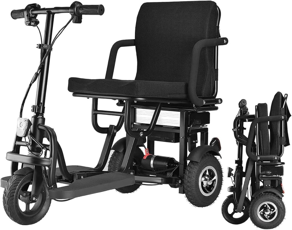 3-Wheel Folding Electric Mobility Scooter  Lightweight, Detachable Basket, LED Lights, Black(Black)
