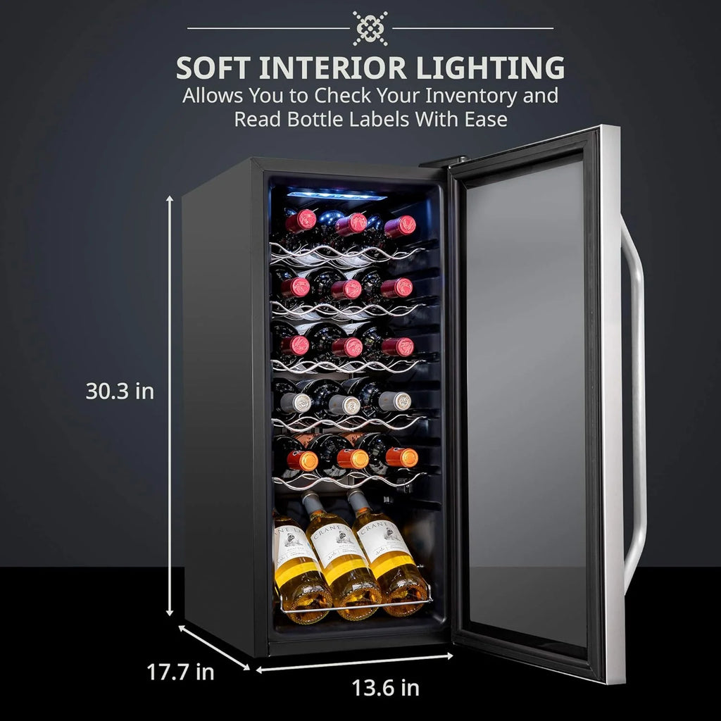 18 Bottle Compressor Wine Cooler Refrigerator w/Lock, Large Freestanding Wine Cellar For Red, White, Champagne or Sparkling Wine, 41f-64f Digital Temperature Control Fridge Glass Door Black(Stainless Steel)