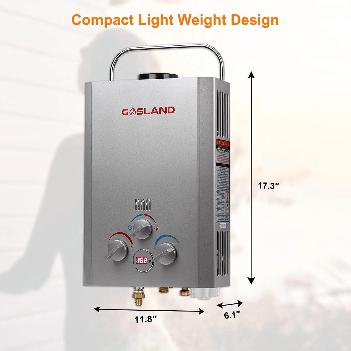 Portable Tankless Water Heater, Outdoors 6L 1.58GPM Propane Water Heater for RV Camping, Overheating Protection(2.64 GPM/10L/Silver)