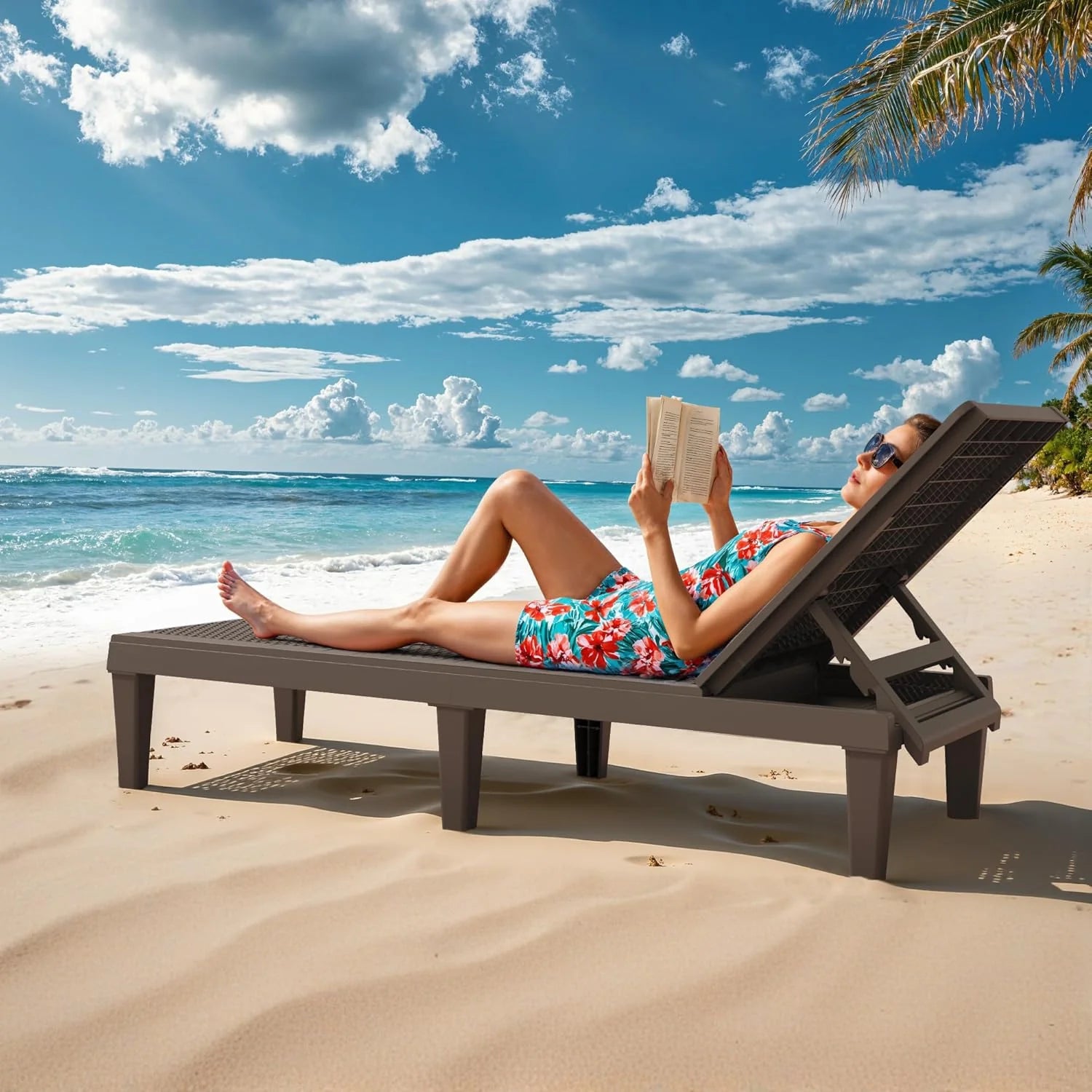 Outdoor Chaise Lounge Chair Set of 2 for Patio Poolside, Waterproof  Adjustable  Easy Assembly Sun Lounger for Outside Deck, Pool, Beach, Black(Set of 4/Brown)
