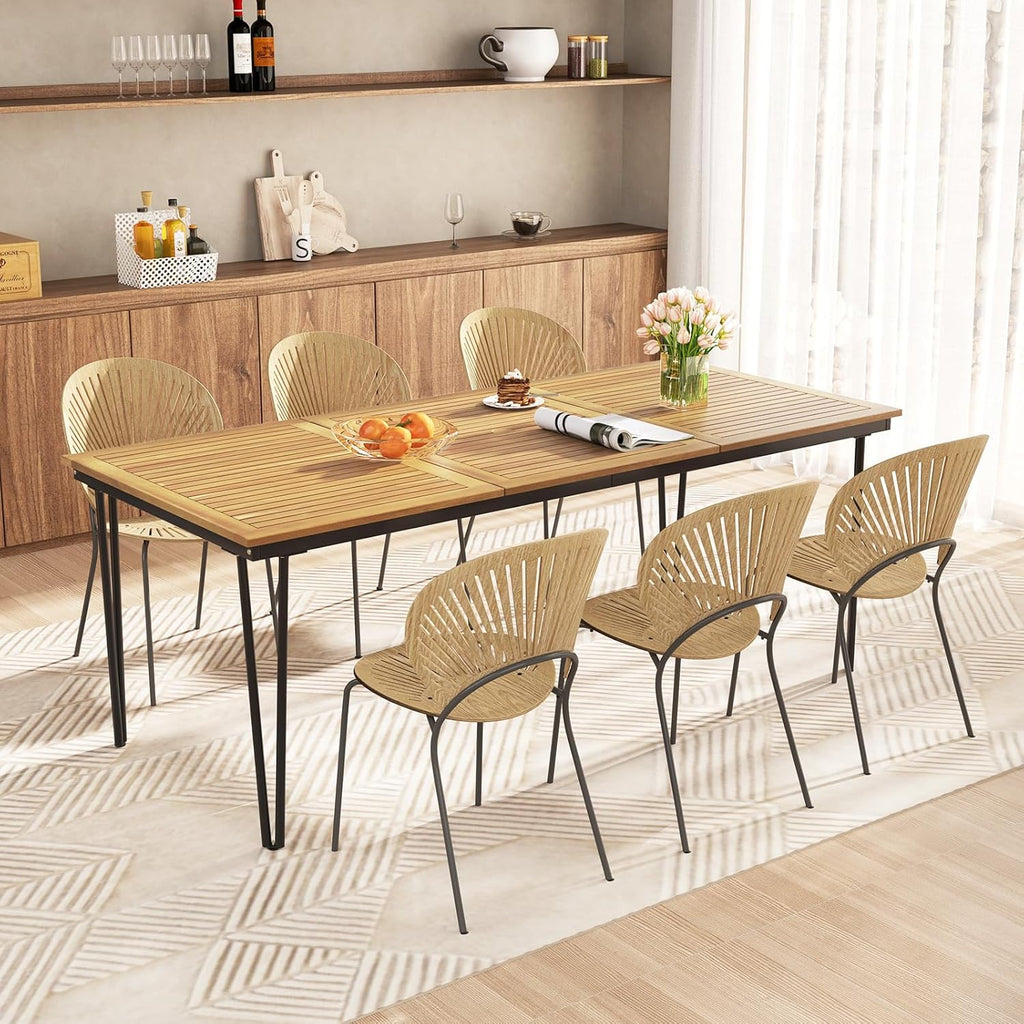 RELAX4LIFE 79" Acacia Wood Outdoor Dining Table for 8 with Umbrella Hole