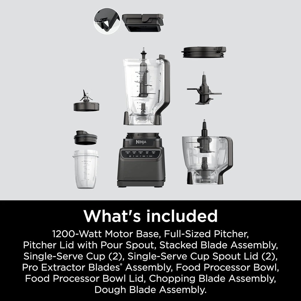 Mega Kitchen System, 1500W, 4 Functions for Smoothies, Processing, Dough, Drinks  More, with 72-oz.* Blender Pitcher, 64-oz. Processor Bowl, (2) 16-oz. To-Go Cups  (2) Lids, Black(Pitcher+Bowl+(2) 18-oz. Cups)
