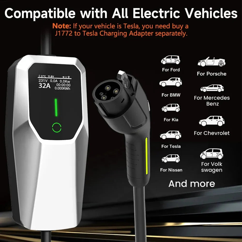 32 Amp Level 12 Portable EV Charger ,26FT Cable NEMA 14-50 Plug for Electric Car Home Charging Station 7.68KW